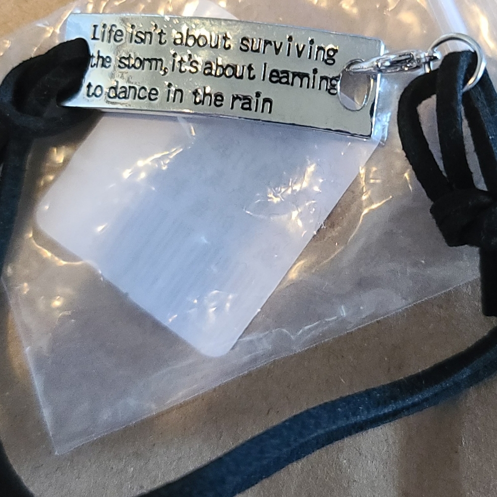 NIP Inspirational Bracelet- Black Suede Adjustable Band with Silver Plate